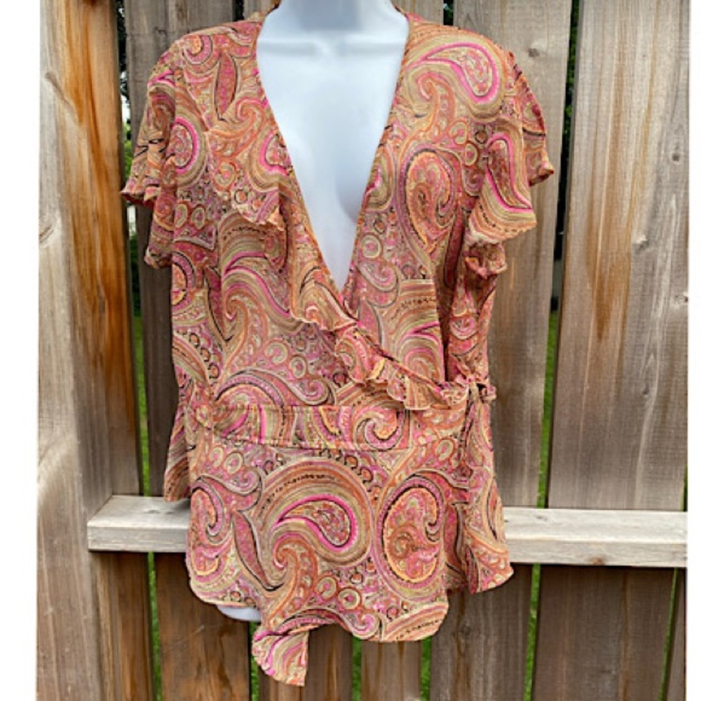 Lane Bryant wrap tie blouse size 14/16 multi color